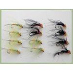 Jig Nymphs, trout flies 12 x Black Red Holo & Olive, Size 12 to 16, BARBLESS Fly Fishing