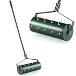 COSTWAY Garden Rolling Lawn Aerator, 45cm/53cm Manual Grass Spikes Roller with 130cm Detachable Handle, Heavy Duty Steel Rotary Push Pull Tine Garden Lawn Tool (45cm x 130cm(L x H))