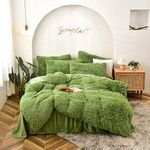 MorroMorn 5 PCS Shaggy Duvet Cover Bedding Set - Fluffy Comforter Cover Long Faux Fur Luxury Ultra Soft Cozy (Green, King/California King)