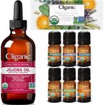 Cliganic Organic Jojoba Oil with Top 6 Organic Essential Oils Set