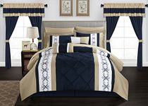 Chic Home Navy Bed in a Bag Comforter Set, Queen Size (20 Pieces), Icaria - Microfiber Bedding - Comforter, Pillow Shams, Sheets, Bed Skirt, Curtain Panels & Tiebacks, Pillowcases, Decorative Pillows