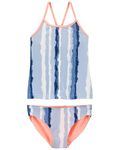 OshKosh B'Gosh Girls' Two-Piece Swimsuit, Blue Stripes, 8