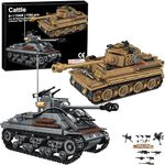 Cattle WW2 Army Tank Toys Building Kit, A German Tiger & an American M4 Sherman Tank Models 1184 Blocks Military Toy Gift for Boys Kids and Teens Age 6-14