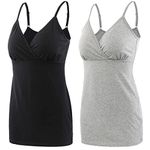 COLOMI Nursing Tank Tops Built in Bra for Breastfeeding Maternity Camisole (Black+Grey/2Pack, M, m)