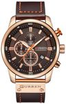 FANMIS Mens Sport Military Analog Quartz Watch Chronograph Classic Casual Business Dress Waterproof Watch Multifunctional Wristwatch with Leather Strap, Brown Rose, 47 mm, ['Analog Watch', 'Quartz