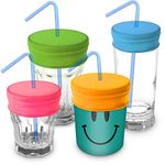 iGadgitz Home Reusable 100% Food Grade BPA Free Soft Silicone Spill-Proof Travel Straw Lids for Most Drinking Cups & Glasses – Pack of 4 (Pink, Yellow, Green, Blue)