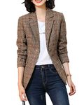 ebossy Women's Notch Lapel 2 Button Boyfriend Blazer Suit Houndstooth Plaid Jacket Coat, X-brown, Large