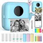 Inkless Sticker Printer Mini Thermal Printer with 10 Rolls Thermal Paper,Color Pen for iOS&Android, Bluetooth Pocket Printer Smart Portable Receipt Printer for Photo Journal Notes Memo-Blue