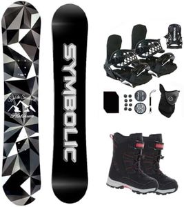 Symbolic Platinum Kids 2025 Snowboard & Bindings & Choice Boots Complete Package Set (Kid 1 Binding+Boot Blk Red Tote, 90cm Rocker Snowboard)