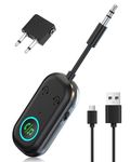 Airplane Bluetooth 5.3 Adapter Transmitter Receiver, Dual Pairing Wireless Car Bluetooth Adapter Compatible with 2 AirPods or Headphones, 3.5mm AUX Jack Audio Transmitter for TV, Planes, Speaker