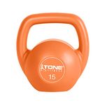 Tone Fitness 15 lb Vinyl Coated Cement Kettlebell | Orange