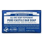 Dr Bronner's Peppermint Pure-Castile Bar Soap, Made with Organic Oils with Certified Fairtrade Ingredients, Used for Body, Face and Hair, Vegan Friendly, 140g Bar