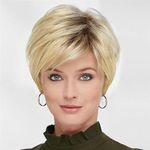 Short Ombre Blonde Pixie Cut Wig Straight Bob Wigs for White Women Synthetic Side Part Mixed Blonde Bob Haircuts Hair Wig With Layered Inverted Pixie Cut Bob Glueless Blunt (Ombre Blonde)