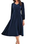 GRACE KARIN Women's Casual Strappy Smocked Maxi Dresses V Neck A Line Flowy Summer Dress Navy Blue L