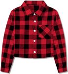 SANGTREE Womens and Girls Long Sleeve Casual Button Down Plaid Shirts, 3 Months - Adult 2XL, Short Red Black, 4-5 Years