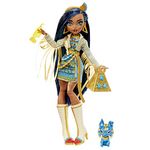 Monster High Doll, Cleo De Nile with Blue Streaked Hair in Signature Look with Fashion Accessories & Pet Dog Tut