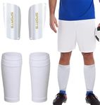 Football Shin Guards Shin Pads with 2 pairs Elastic Shin Guards Sock Sleeves for Football Games Beginner Elite Athlete Running Jogging Fitness (White-L)