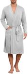 Ekouaer Mens Robes Lightweight Knit Bathrobe Long Sleeve Kimono Robe V Neck Spa Knee Length Sleepwear with Pockets S-XXL