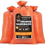Woven Polypropylene Sand Bags for Flooding, Gravel -14" x 26" Sacks 50 lb Weight Limit, Military Grade Reusable Refillable Sand Bag for Hurricane Flood Protection, Empty Sandbags Orange, Bundle of 100