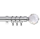 Crystal Ball Extendable Curtain Pole. Includes Pair Of Superior 60mm Size Finials, Rings, Brackets & Fittings Set. (Chrome, 160cm - 300cm, 63 Inch to 118 Inch)