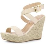 Allegra K Women's Slingback Crisscross Espadrille Wedges Heel Sandals Beige 5.5 UK/Label Size 7.5 US