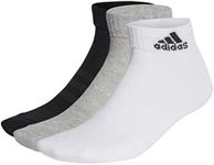 adidas Performance Cushioned Sportswear Ankle Socks 3 Pairs, Medium Grey Heather/White/Black, Medium