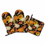 Samgula Autumn Harvest Oven Mitts and Pot Holders Sets Pumpkin Sunflower Corn Fruit Heat Resistant 3pcs for Cooking Baking BBQ