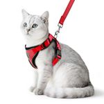 PUPTECK Cat Harness and Lead Set Escape Proof Reflective Cat Walking Harness Adjustable Soft Breathable Mesh Vest for Small Pets, Red S