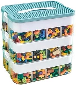 Toy Organizer Bins with Compartments, Building Blocks Storage, Storage Containers for Building Brick Storage, Plastic Stackable Organizer Bin Toy Chest (Green 3 Layers)