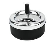 Push Down Ashtray with Spinning Tray Metal Cigarette Ash Tray Large 5.2 Inches Home Ashtray for Outside Patio (Black)