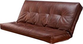 Kodiak Furniture 75" Traditional Polyester & Leather No-Flip Futon Mattress with Decorative Tuft, Coil-Hinged Innerspring, in Brown Finish