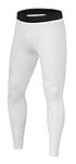 PowerLayer Men's Running Workout Thermal Compression Base Layer Leggings Tights - Bright White, S