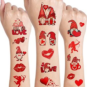 12 Sheets Valentine's Day Temporary Tattoos for Kids Women, Gnomes Valentine's Day Decorations Party Supplies Red Heart Lip Cupid Fake Tattoos Valentines Day Party Favors Stickers Party Games Gifts
