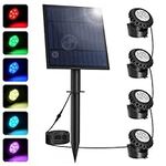 NATPOW Solar Pond Light, RGB Underwater Pond Light Landscape Spotlight Pond Lights Diving Spotlight with IP68 Waterproof, Colour Changing Garden Lighting for Garden, Patio, Tree(4 in 1)