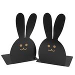 Lovely Bunny Bookends Rabbit Long Ears Metal Kid Bookends Student Book Ends Metal Office Desk School Library Decoration Bookshelf Book Organizer for Easter Christmas Birthday Kids Gift (Black)