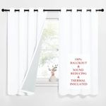 PONY DANCE Bedroom Curtains Noise Reducing - Pure White 100% Blackout Curtains Soundproof with Black Lining Thermal Insulated Panels Privacy for Nursery Room, 2 Panels, 52x63 Inch Drop