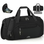 Duffle Bag Men 40L Sports Gym Bag with Shoes Compartment&Wet Pocket Large Travel Duffel Carry On Bag Waterproof Weekender Overnight Bag，Black