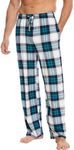 GYS Mens Pajama Pants - Viscose Made from Bamboo, Soft Sleep Pants Comfy Drawstring Lounge Bottom with Pockets Sweatpants,White & Green Plaid,Medium