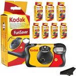 Kodak Funsaver Disposable Camera Bulk one time Single use 7-Pack 27exp 35mm Camera Bundled with Balveli Premium Microfiber Cloths - Bulk Kodak Disposable Film Camera 35mm