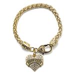 Inspired Silver - Book Club Braided Bracelet for Women - Gold Pave Heart Charm Bracelet with Cubic Zirconia Jewelry