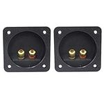 NUOBESTY 2pcs 2 Way Speaker Box Terminal Cup Connector Square Speaker Binding Post Screw Down Terminal Banana Jack and Plugs Subwoofer Plugs for DIY Home Car Stereo Black