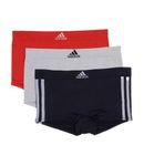 adidas Women's Seamless Boy Shorts Underwear 3-Pack, Black With Stripes/Heather Grey/Vivid Red, M