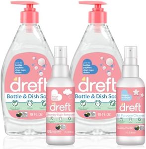 DREFT Bottle and Dish Soap Baby Gift Set - Bonus Travel Size Dreft All Purpose Cleaner & Stain Remover - Made to Clean Baby Essentials - Plant Based Ingredients, Fragrance Free Formula - 4 Piece Set