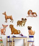 rawpockets Decal ' Dog Family' Multi-Color Large Size Wall Sticker(Material- PVC Vinyl Matte Finish,Wall Coverage Area -Height -75cm X Width -115cm)(Pack of 1)