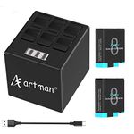 Artman Hero 8/7/6 1500mAh Replacement Batteries(2-Pack) and 3-Channel LCD USB Storage Charger Compatible with GoPro Hero 8 Black,GoPro Hero 7 Black,GoPro Hero 6 Black(Fully Compatible with Original)