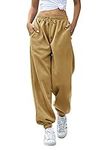 Soft Sweatpants for Women High Waist Sporty Gym Athletic Fit Pants Lounge Pants Plain Comfy Soft Teen Girls Workout Jogger Khaki L