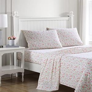 Laura Ashley Home - Twin Sheets, Cotton Percale Bedding Set, Crisp & Cool Home Decor (Norella Pink, Twin)