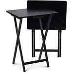 PJ Wood Fully Assembled Small Lightweight Adjustable and Portable TV Tray Table with Collapsible Storage Rack, Black (2 Pack)