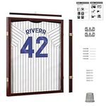 Jersey Display Frame Mahogany Finish Case Large Shadow Box Lockable with UV Protection Acrylic Hanger and Wall Mount Option for Baseball Basketball Football Soccer Hockey Sport Shirt