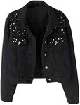 Kedera Women's Denim Jackets Bride Oversize Long Sleeve Pearls Jean Jacket with Pockets